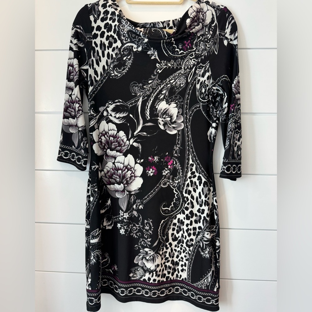 White House Black Market Black and White Patterned Dress
